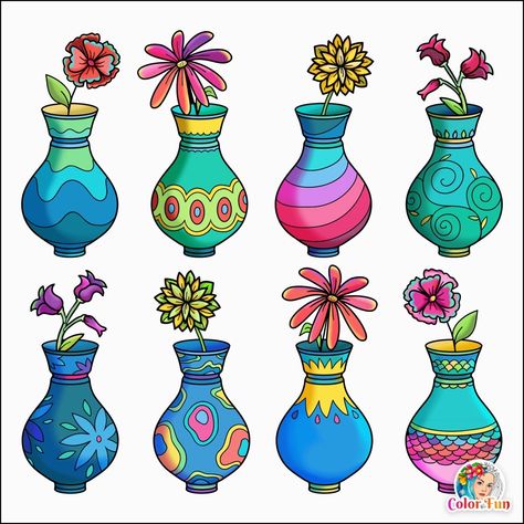 Kindergarten Drawing, Flower Vase Design, رسم كاريكاتير, Kids Art Studio, Flower Pot Design, Art Essentials, Ramadan Crafts, African Art Paintings, Pottery Painting Designs