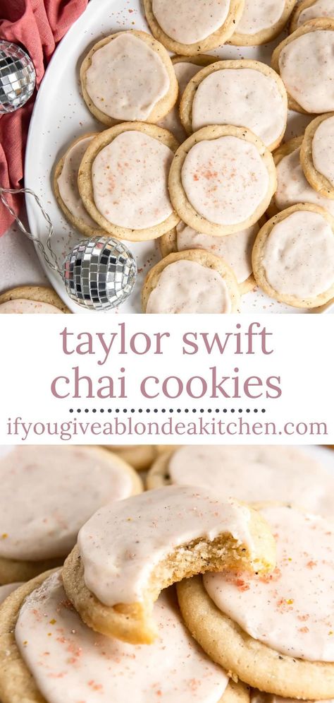 Looking for a new Christmas cookie to try? Add these delicious Taylor Swift chai cookies to the list! Whether you’re a Swiftie or a baker (or both!), you are going to love the super soft texture that melts in your mouth. This recipe is straight from Taylor herself and so perfect for the holidays! Taylor Cookie Recipe, Chai Taylor Swift Cookies, Taylor Swift Cookies Chia, Chia Tea Cookies Taylor Swift, Cookie Tin Cookies, Chia Cookies Taylor Swift, Chai Cookies Taylor Swift Recipe, Taylor Swift Chai Tea Cookies Gluten Free, Chai Eggnog Cookies