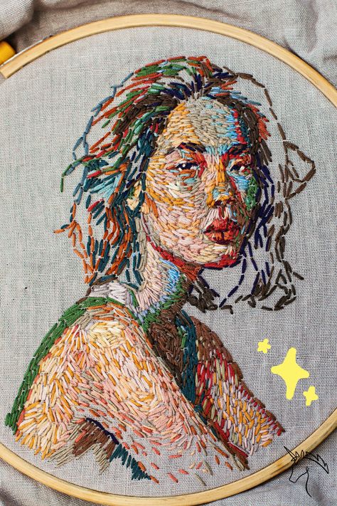 Find portrait art, embroidery stitches, embroidery inspiration, fiber art, art projects, thread art, needlepoint designs, wall art, wall decor, funky art, art references, and more with Unicorn Space. #artaesthetic #colortheory #portraitreference #embroiderycrafts #gallerywall #unicornspace Unicorn Space, Embroidery Portrait, Portrait Embroidery, Embroidery Stitches Beginner, Embroidered Portrait, Textile Art Embroidery, Stitches Embroidery, Diy Embroidery Patterns, Art Embroidery