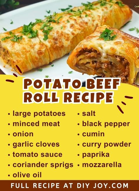 Try this cheesy and flavorful potato roll fully loaded with ground meat! Get the recipe here. Meat And Potato Roll, Meat Stuffed Potato Roll, Minced Beef And Potato Recipes, Dinner Story, Family Lunches, Meat And Potatoes Recipes, Beef Meals, Meat Rolls, Ground Beef And Potatoes