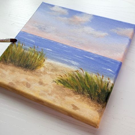 Beach Sand Paint, Beach Drawing Acrylic, How To Paint Beach Sand, Sand Painting Art Ideas, Beach Paintings Aesthetic, Beach Grass Painting, Sand Painting Ideas, Small Beach Paintings, Acrylic Sand Painting