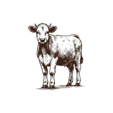 Vintage Hand Drawn Cow Sketch Cow Ink Drawing, Illustration Shading, Cows Drawing, Cow Sketch, Cow Illustration, Cow Drawing, Farm Logo, Tree Saw, Baby Cows