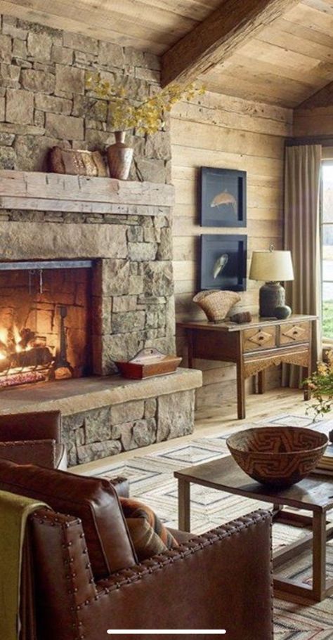 Cabin Fireplace, Small Kitchen Ideas, Cabin Living, Style Deco, Home Fireplace, Cabin Style, Rustic Living, Fireplace Design, Cabin Homes