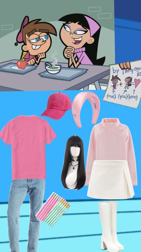 Fairly Odd Parents Cosplay, Trixy And Timmy Turner Costume, 2000s Cartoon Characters Costumes, Fairly Odd Parents Costume Couple, Trixie Tang And Timmy Turner Costume, Timmy And Trixie Costume, Timmy Turner And Trixie Costume, Cartoon Couple Costumes, Cartoon Network Costumes