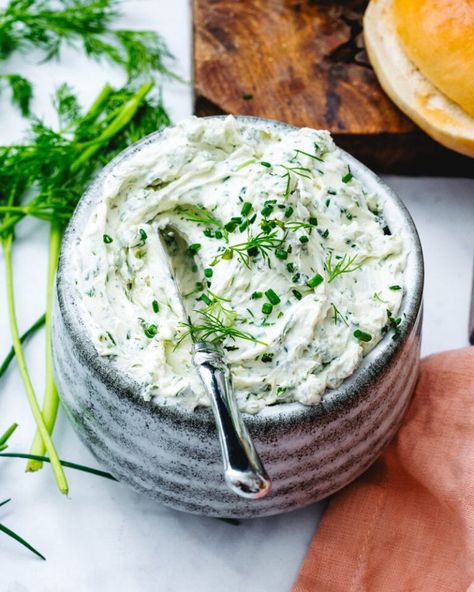 There's nothing better than homemade herb cream cheese! Packed with fresh herbs, it's an easy appetizer or spread for bagels. #herb #creamcheese #herbcreamcheese #creamcheesespread #appetizer #sandwich #bagelspread #easylunch #easyappetizer Cream Cheese Uses, Herb Cream Cheese Spread, Herb Cream Cheese Recipe, Spread For Bagels, Cheese Uses, Herbed Cream Cheese, Bagel Recipes, Herb Cream Cheese, Cream Cheese Spread Recipes