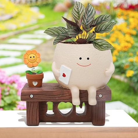 Amazon.com : Toparad Sunflower Smily Face Planter Pot, Cute Sitting Flower Pot, Resin Flower Head Planters for Indoor Outdoor Unique Sit Chair Succulent Pots Gift IdeaI for Mother Teacher Appreciation Christmas : Patio, Lawn & Garden Unique Cactus Plants, Teacher Appreciation Christmas, Unique Planters, Face Planters, Head Planters, Unique Planter, Gifts Teacher, Smiling Face, Resin Flowers