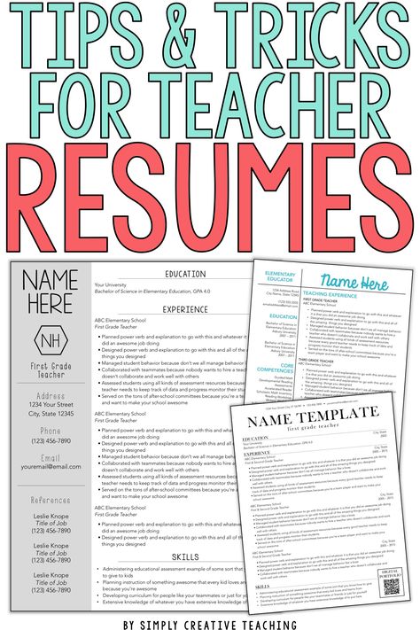 Land your ideal teaching job, whether it’s your first year and you have no experience or you just want to update your teaching portfolio, these editable teacher resumes are unique and stand out! The design of each resume template for teachers is simple and creative, and the design ideas included are the perfect way to showcase your skills. These editable resumes can work for elementary, middle, or high school teachers - even special area teachers or special education teachers. Teacher Resume Template Free, Elementary Teacher Resume, Teacher Resumes, Resume Teacher, Teacher Portfolio, Teacher Resume Examples, Teacher Career, Teaching Portfolio, Teaching Resume