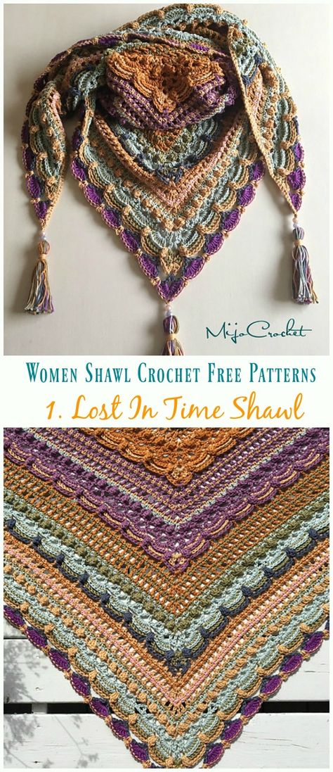 Lost In Time Shawl Crochet Free Pattern - Trendy Women #Shawl; Free #Crochet; Patterns Lost In Time Crochet Shawl, Shawl Patterns Crochet Free, Free Crochet Shawl Pattern, Size 5 Yarn Crochet Patterns, Boho Crochet Shawl Pattern Free, Lost In Time Shawl Pattern, Portuguese Crochet, Free Shawl Patterns, Crochet Shawl Patterns Free