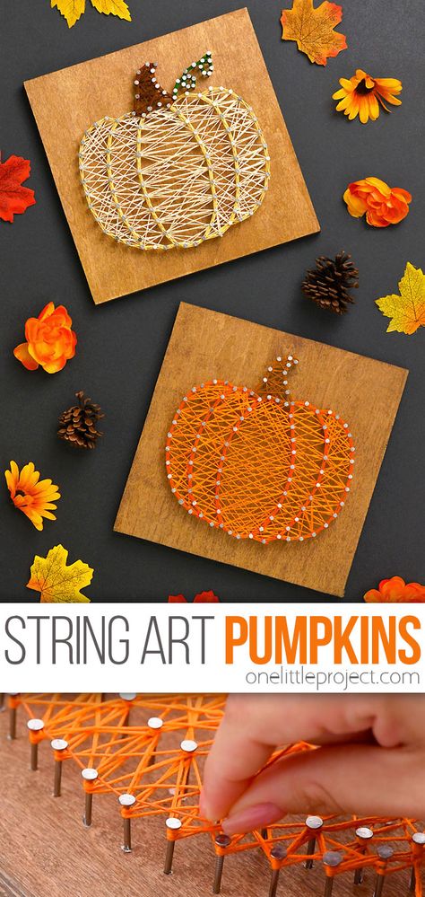 Pumpkin String Art | String Art Pumpkin + Free Template! Fall Time Crafts For Kids, Easy Fun Fall Crafts, Fun Thanksgiving Decorations, Crafts That Take A Long Time, 3rd Grade Fall Craft Ideas, Girls Halloween Craft Night, Fun Fall Things To Do At Home, Fall Easy Crafts For Adults, Thanksgiving Crafts For Adults Projects