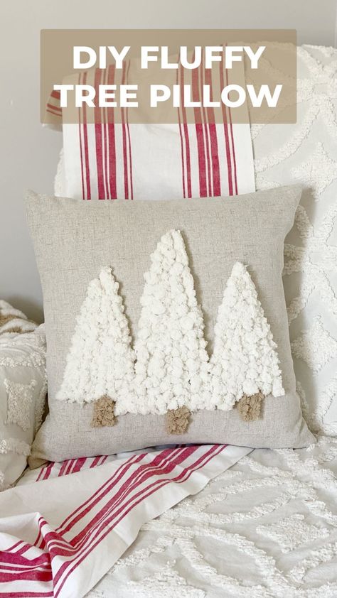 DIY FLUFFY TREE PILLOW 🎄I think we are all about making COZY spaces right now and the soft, cuddly trees on this pillow are extra cozy!… | Instagram Hooked Christmas Pillows, Felt Christmas Pillows Diy, Holiday Pillows Christmas, Easy Christmas Pillow Covers, Christmas Tree Pillow Covers, Sweater Christmas Trees Diy, Pillow Cover Diy Ideas, Boho Christmas Pillows, Fleece Pillows Diy