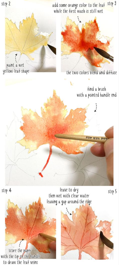 easy-watercolor-fall-leaves-part1 Watercolor Fall Leaves, Pumpkin Watercolor, Art Docent, Color Tutorial, Watercolour Techniques, Watercolor Autumn Leaves, Art Spaces, Realistic Watercolor, Watercolor Tips