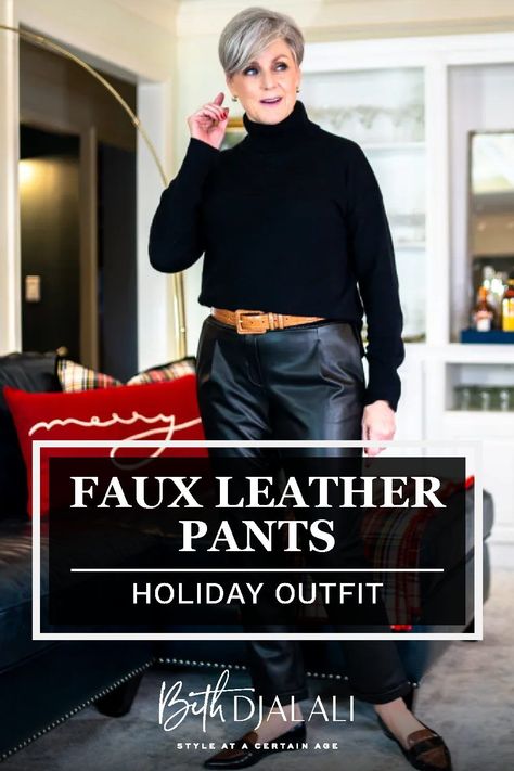 Leather Pants Christmas Party Outfit, Leather Pants Outfit Christmas, Leather Pants Christmas Outfit, What To Wear With Black Leather Pants, Leather Pants Holiday Outfit, Christmas Pants Outfit, Lounge Pants Outfit, Christmas Lounge Pants, Chic Christmas Outfit