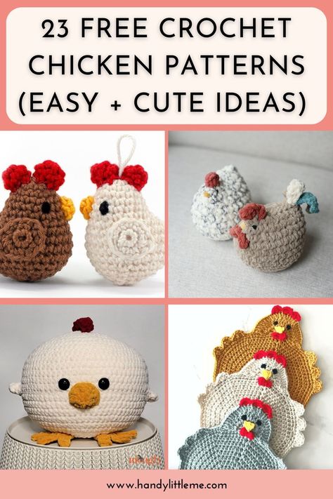 23 Free Crochet Chicken Patterns (Easy + Cute Ideas) - Handy Little Me Crochet For Chickens, Crochet Chicken Wing, Free Crochet Chicken Patterns Easy, Crochet Chicken Ornament, Mini Chicken Crochet Pattern Free, Chunky Chicken Crochet Pattern Free, Emotional Support Chicken Free Pattern, Easy Crochet Patterns Free Beginners Animals, Crochet Chickens Free Patterns