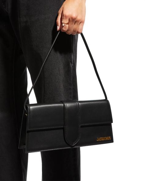 Jacquemus Le Bambino Long Leather Shoulder Bag | Neiman Marcus Luxury Purchases, Jacquemus Le Bambino Long, Long Shoulder Bag, Logo Stamp, Leather Shoulder Bag, Calf Leather, Neiman Marcus, 3 D, Vision Board