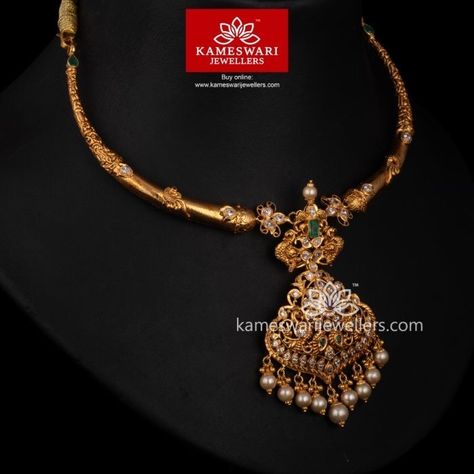 Kante Gold Necklaces, Kameswari Jewellers, Temple Jewelry Necklace, Antique Gold Jewelry Indian, Gold Jewelry Simple Necklace, Gold Necklace Indian Bridal Jewelry, Gold Pendant Jewelry, Black Beaded Jewelry, Antique Gold Jewelry