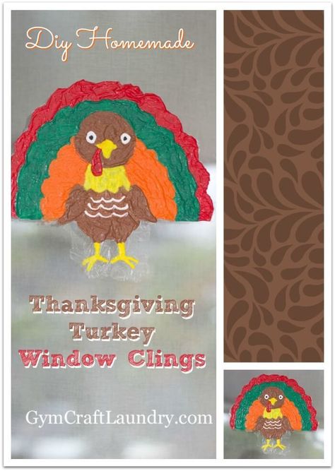 DIY Homemade Thanksgiving Window Clings via GymCraftLaundry  Thanksgiving | Crafts | DIY | Kids | Activities Thanksgiving Window Decorations, Thanksgiving Day Crafts, The Meaning Of Thanksgiving, Meaning Of Thanksgiving, Diy Window Clings, Preschool Thanksgiving, Diy Kid Activities, Thanksgiving Turkey Craft, Thanksgiving Crafts Diy