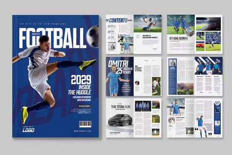 Football Magazine Template, Print Templates ft. football & college - Envato Elements Football Magazine Design, Magazine Sport Design, College Magazine Cover Design, Sports Magazine Layout Design, Sport Magazine Design, Sports Magazine Layout, Text Layout Design, Sport Magazine Cover, Magazine Elements