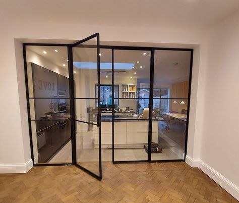 SteelDoorSolutions - Etsy UK Crital Doors Internal, Internal Steel Frame Doors, Glass Indoor Doors, White Crittal Doors, Black Glass Internal Doors, Black Glass Interior Doors, Internal Crittal Doors, Internal Glass Doors Living Rooms, Crittle Doors