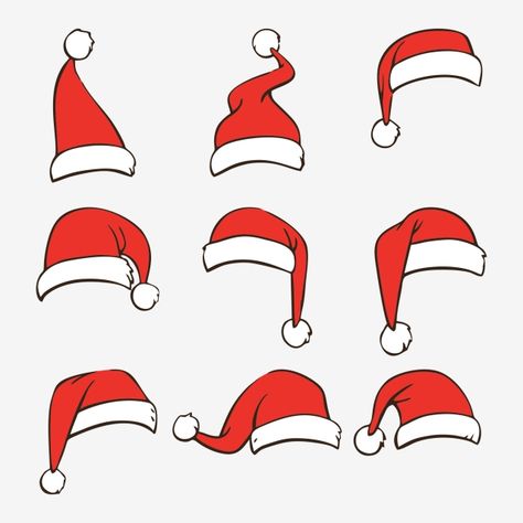 Cartoon Santa Hat, Santa Claus Hat Drawing, How To Draw A Santa Hat, Santa Hat Outline, Santa Hat Illustration, Christmas Hat Illustration, Draw Santa Hat, Santa Hat Doodle, Christmas Hat Drawing