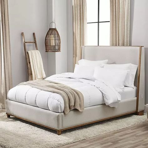 Westport Beige Fabric Upholstery and Wood Queen Size Bed Frame - Sam's Club Queen Size Bed Frame, Guest Bedroom Design, Quality Bedroom Furniture, Tufted Bed, Queen Size Bed Frames, Padded Headboard, King Bed Frame, Luxury Bedroom Master, Queen Bed Frame