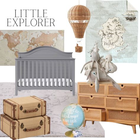 Nursery Map Theme, World Explorer Nursery, World Theme Nursery, Baby Nursery Hot Air Balloon, Explorer Themed Nursery, Explore Nursery Theme, World Travel Nursery Theme, Traveler Nursery Theme, Vintage Aviation Nursery