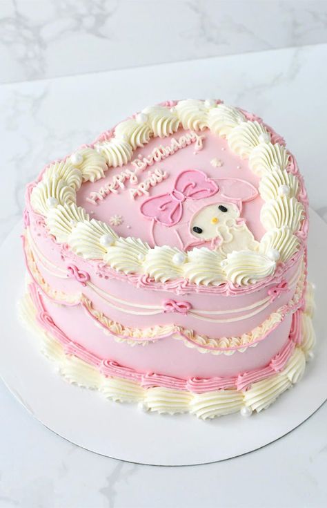 vintage style cake, lambeth cake, my melody birthday cake, buttercream cake, sanrio cake, Sanrio Cake My Melody, My Melody Birthday Cake Ideas, Cute Birthday Cakes Sanrio, Birthday Cake Ideas Hello Kitty, Sanrio Birthday Party Ideas My Melody, My Melody Baby Shower Ideas, My Melody Cake Ideas, My Melody Birthday Party Ideas, Sanrio Heart Cake