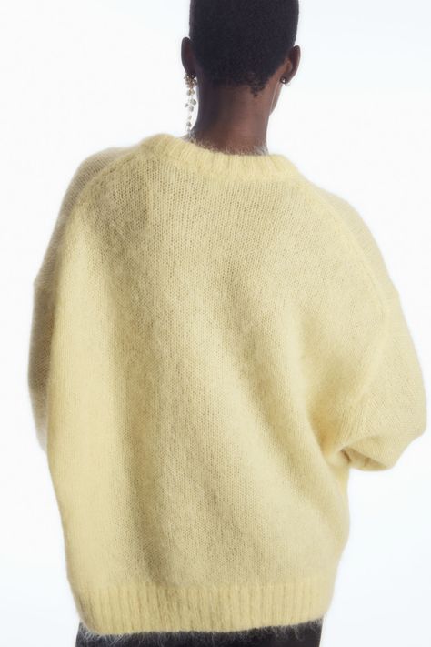 MOHAIR CREW-NECK SWEATER - YELLOW - Jumpers - COS Yellow Jumper, Fall Layers, Fall Inspo, Mohair Sweater, Crew Neck Jumper, Natural Fibres, Fall Winter 2024, Yellow Sweater, Women's Sweaters