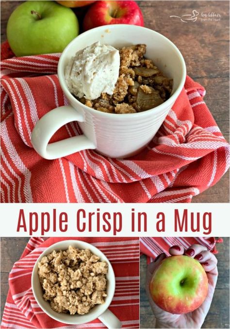 Mug Apple Crisp, Apple Crisp In A Mug, Nettle Cake, Dessert For One, Microwave Apples, Healthy Apple Desserts, Microwave Mug Recipes, Mug Recipe, Dessert In A Mug