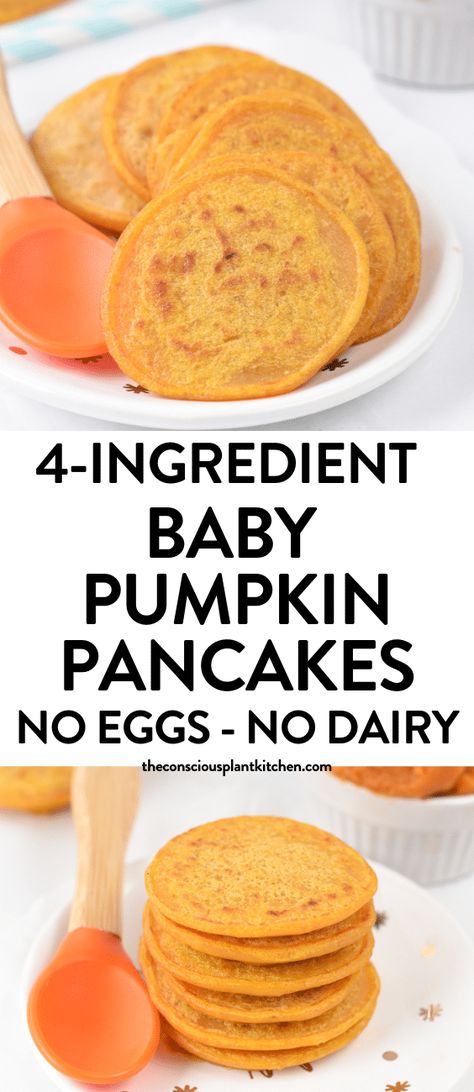 Egg Free Blw Breakfast, Blw Dairy Free Recipes, Fpies Friendly Recipes, Easy Weaning Recipes, Blw Recipes Egg Free, Blw Recipes 6 Months Pancakes, Light Brunch Food, Dairy Free Infant Meals, Pumpkin Baby Pancakes