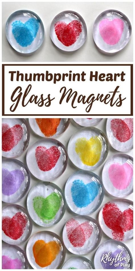 Glass Gem Magnets, Thumbprint Heart, Fingerprint Heart, Glass Magnets, Heart Magnets, Preschool Valentines, Valentine Crafts For Kids, Cadeau Diy, Valentine's Day Quotes