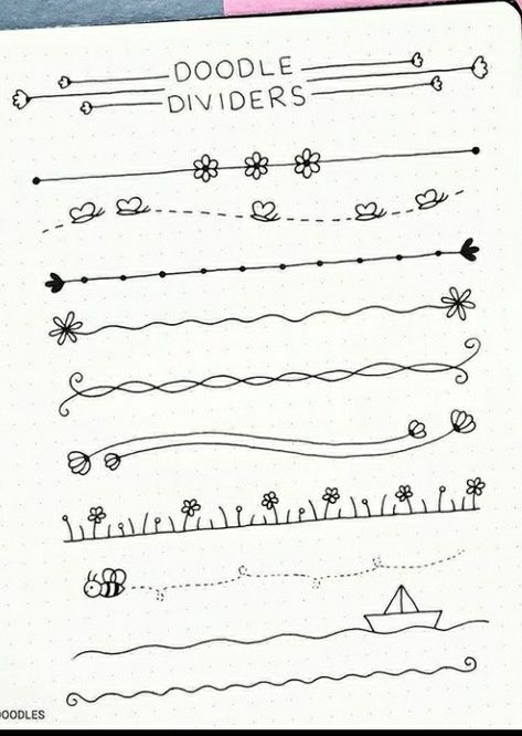 Doodle Dividers Aesthetic, Doodle Lines Border, Cute Underline Ideas, Cute Note Designs, Book Margin Design, Divider Design For Notes, Journal Border Ideas Aesthetic, Border Journal Ideas, Note Doodles Cute