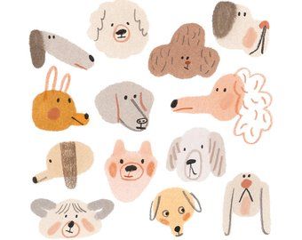 Illustrations by meszely on Etsy Simple Animal Illustration, Simple Dog Drawing, Cute Animals Illustration, Art Print Illustration, Art Mignon, Posca Art, Stickers Kawaii, 강아지 그림, Print Illustration