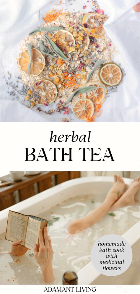 Herbal Bath Recipes, Bath Tea Recipe, Medicinal Flowers, Diy Bath Soak, Milk Bath Recipe, Bath Soak Recipe, Bath Tea Bags, Herbal Bath Tea, Tub Tea