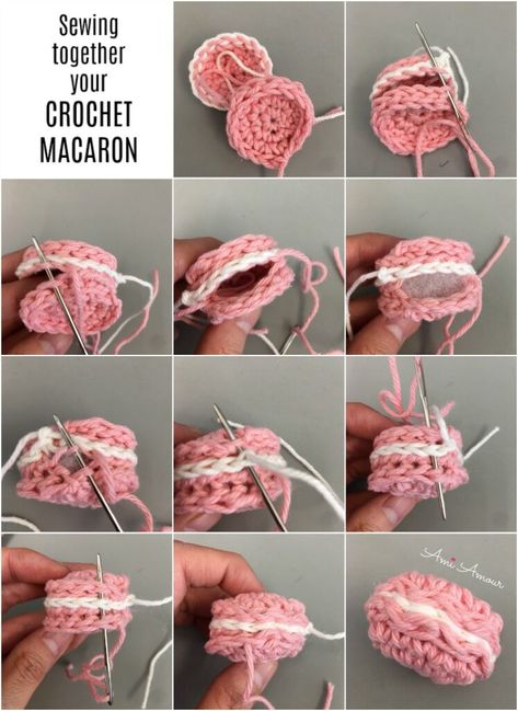 Crochet Macaron Pattern - Amigurumi Sweets - FREE - Ami Amour Decrease Crochet Stitch, Crochet Macaron, Crochet Stitch Guide, Crochet Sweets, Crochet Violet, Crochet Step By Step, Amigurumi Food, Crochet Backpack Pattern, Crochet Pieces