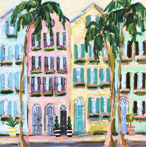 charleston lucky 18x18 // Rainbow Row Series // C. Brooke Ring paintings // Charleston Paintings // Rainbow Row // Charleston, SC // colorful decor // home decor // Croquis, Charleston Sc, C Brooke Ring, Brooke Ring, Charleston Art, Southern Artist, Rainbow Row, Coastal Art, 그림 그리기