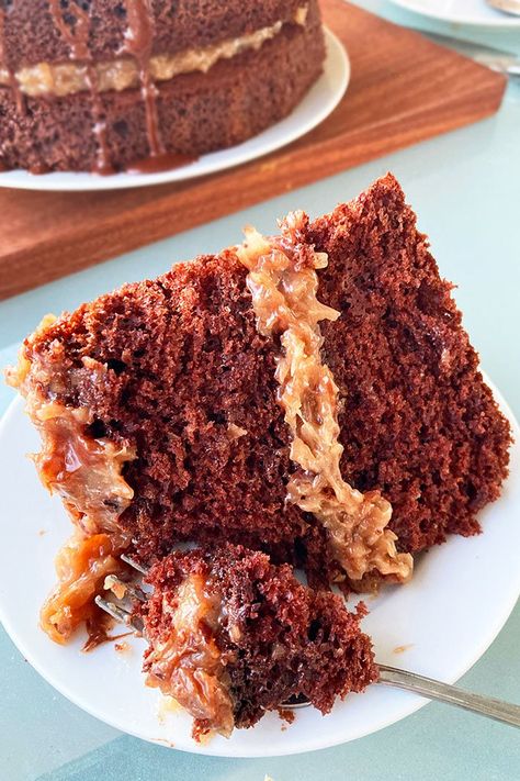 German Chocolate Cake {With Cake Mix} - CakeWhiz How To Make German Chocolate Box Cake Taste Like Bakery, Recipes Using German Chocolate Cake Mix Boxes, Boxed German Chocolate Cake Hack, Doctored German Chocolate Box Cake, German Chocolate Cake Using Box Cake, German Chocolate Cake With Box Cake, German Chocolate Cake Box Recipes, German Chocolate Cake Box Hack, German Chocolate Cake From Box Cake