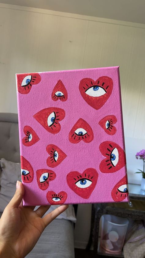 #art #canvas #hearts #paintingoftheday Cute Painting Canvas Ideas, Dorm Canvas Art Diy, Cute Heart Paintings, Diy Painting Canvas Ideas, Cute Pink Paintings Easy, Painting Ideas Asthetics, Simple Paint Designs, Pink Painting Easy, What To Paint On A Canvas Easy