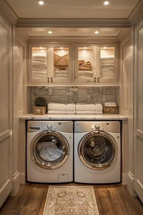 25+ Genius Laundry Room Ideas That Will Maximize Your Space - HubPages Washer Dryer Area, Hidden Washer And Dryer, Hidden Laundry Rooms, Elegant Laundry Room, Hidden Laundry, Compact Laundry, Stylish Laundry Room, Laundry Space, Dream Laundry Room