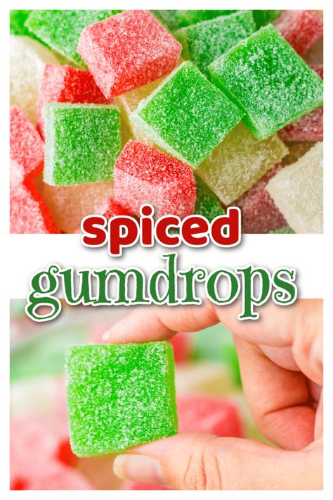 candy, christmas candy, christmas gumdrops, from scratch christmas candy, gumdrops, homemade candy, homemade christmas candy, how to make christmas candy, how to make gumdrops Kid Friendly Christmas Recipes, Gumdrop Recipe, Christmas Dessert Platter, Cinnamon Gum, Spice Drops, Christmas Food Treats, Gelatin Recipes, Holiday Favorite Recipes, Unflavored Gelatin