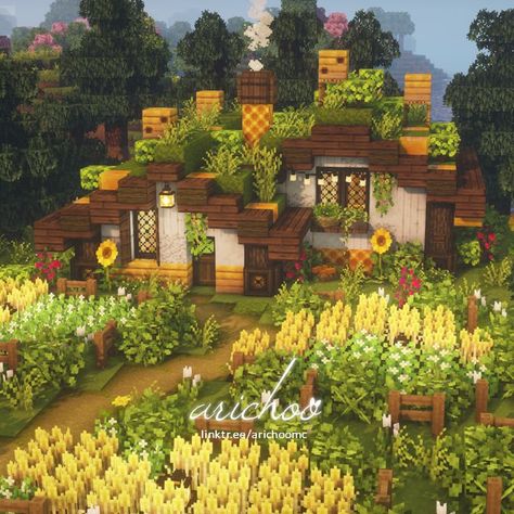 Minecraft Cottage House, Aesthetic Minecraft Builds, Minecraft Small House, Cottage Minecraft, Minecraft Garden, Cottagecore Minecraft, Rumah Minecraft Sederhana, Aesthetic Cottage, Minecraft Interior Design