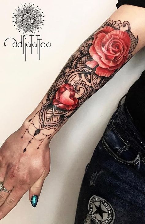 Lace Forearm Tattoo Women, Rose And Lace Tattoo Design, Lace Tattoo Forearm, Rose Lace Tattoo, Lace Rose Tattoos, Rose Sleeve Tattoo, Lace Flower Tattoos, Mia Tattoo, Lace Sleeve Tattoos