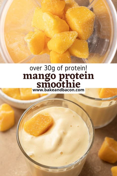 Mango Protein Smoothie Recipe, Mango Protein Smoothie, Protien Shake Recipes, Protein Powder Smoothie Recipes, Protien Smoothies Recipes, Healthy Protein Smoothies, Protein Breakfast Smoothie, Protein Smoothie Bowl, Protein Powder Smoothie