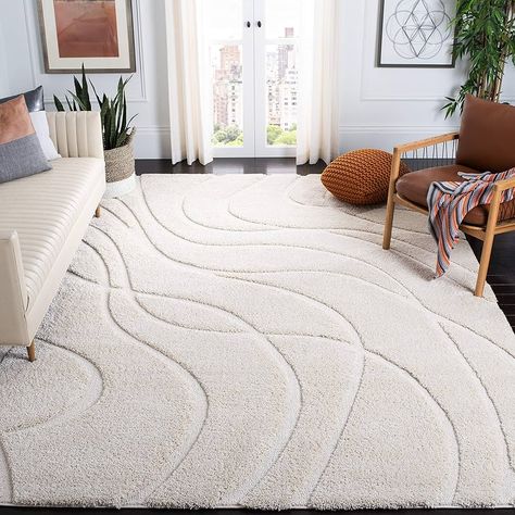 Amazon.com: SAFAVIEH Florida Shag Collection 6'7" Square Cream / Cream SG471 Abstract Wave Non-Shedding Living Room Bedroom Dining Room Entryway Plush 1.2-inch Thick Area Rug : Home & Kitchen Abstract Waves, Cream Area Rug, Vine Design, Cream Rug, Shag Area Rug, Soft Rug, Abstract Rug, Online Home Decor Stores, White Area Rug