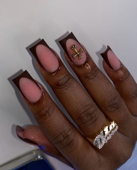 Brown Acrylic Nails, Brown Nail, Acrylic Toe Nails, Hard Nails, Colored Acrylic Nails, Girly Acrylic Nails, French Tip Acrylic Nails, Work Nails, French Acrylic Nails