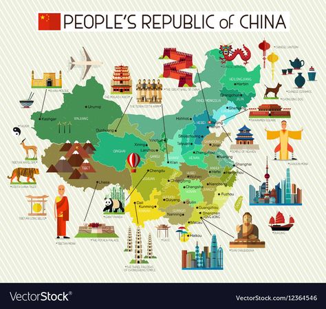 Map Cartoon, Map Of China, Chinese Travel, China Travel Guide, Travel China, China Map, Infographic Map, Travel Infographic, Map Illustration