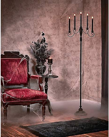 4.6 Ft. Standing Candelabra - Spirithalloween.com Halloween Candelabra, Floor Candelabra, Creepy Home Decor, Light Up Costumes, Candle Candelabra, Faux Candles, Movie Decor, Beautiful Candle, Chic Halloween