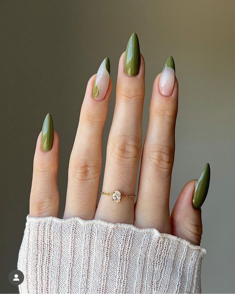 Fall Almond Nails, Olive Nails, September Nails, Green Nail Designs, Cute Nails For Fall, Almond Nails Designs, Almond Nail, Fall Nail Colors, Fall Nail Designs