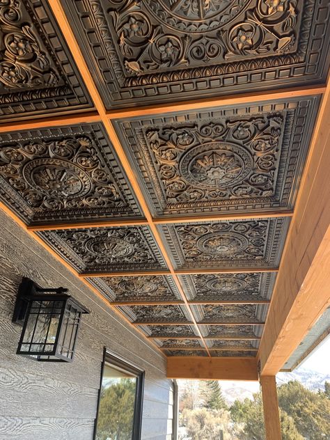 Meditation Front Patio Cool Ceilings, Pvc Ceiling Tiles, Faux Tin Ceiling, Faux Tin Ceiling Tiles, Faux Tin, Tin Ceiling Tiles, Pvc Ceiling, Dropped Ceiling, Basement Design Ideas