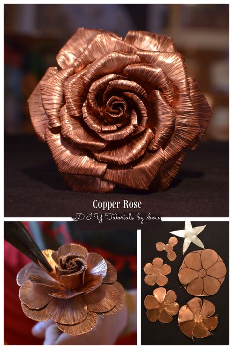 Easy Copper Rose DIY Tutorial Metal Roses Diy, Copper Diy Projects, Copper Jewelry Diy, Lon Bia, How To Make Metal, Copper Wire Crafts, Rose Diy, Metal Roses, Iron Rose