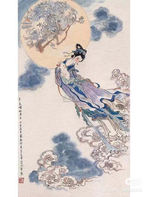 Moon Rabbit, Chinese Folk Art, Chinese Illustration, Moon Palace, Chinese Art Painting, Ancient Chinese Art, Moon Festival, Drawstring Dress, Chinese Mythology